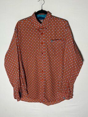 Cinch Orange Blue Geometric Print Western Button Down Shirt M Cowboy Stampede